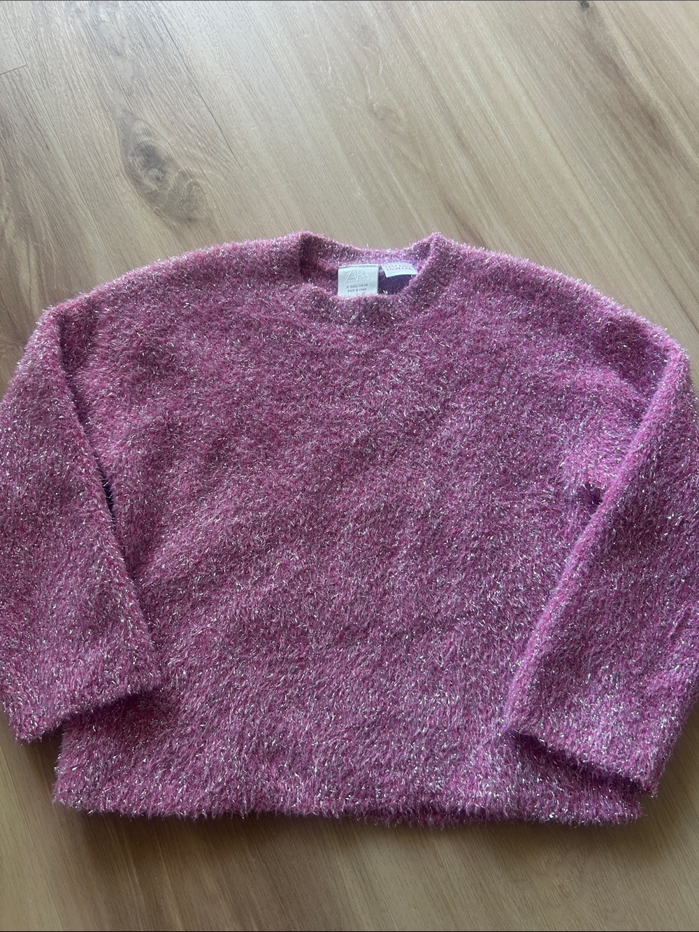 Zara Kids Pink Metallic Fuzzy Crewneck Sweater